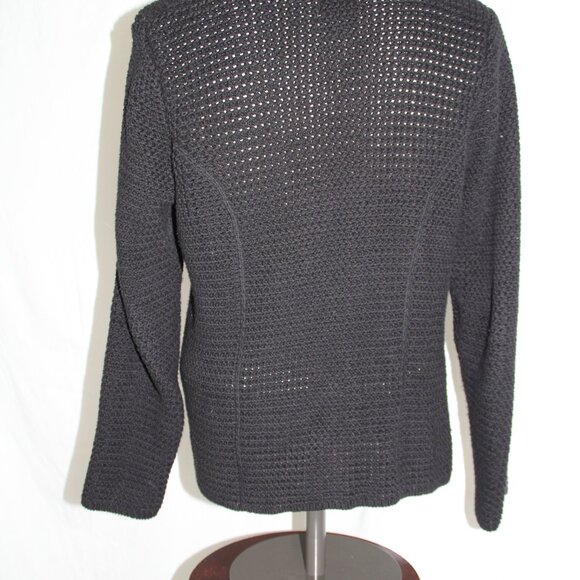NY Collection Women's Black Knit Cotton Sweater Cardigan Preppy Blazer Size L - Picture 8 of 10